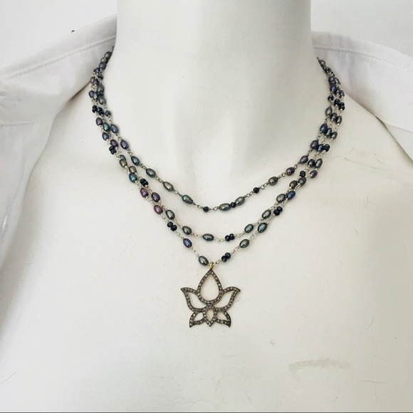 Pave Diamond Lotus Charm Necklace
